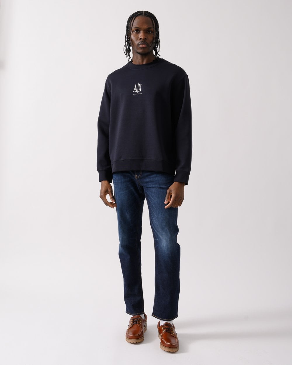 Mens Embroidered A|X Centre Logo Crew Neck Sweatshirt - Deep Navy UB101