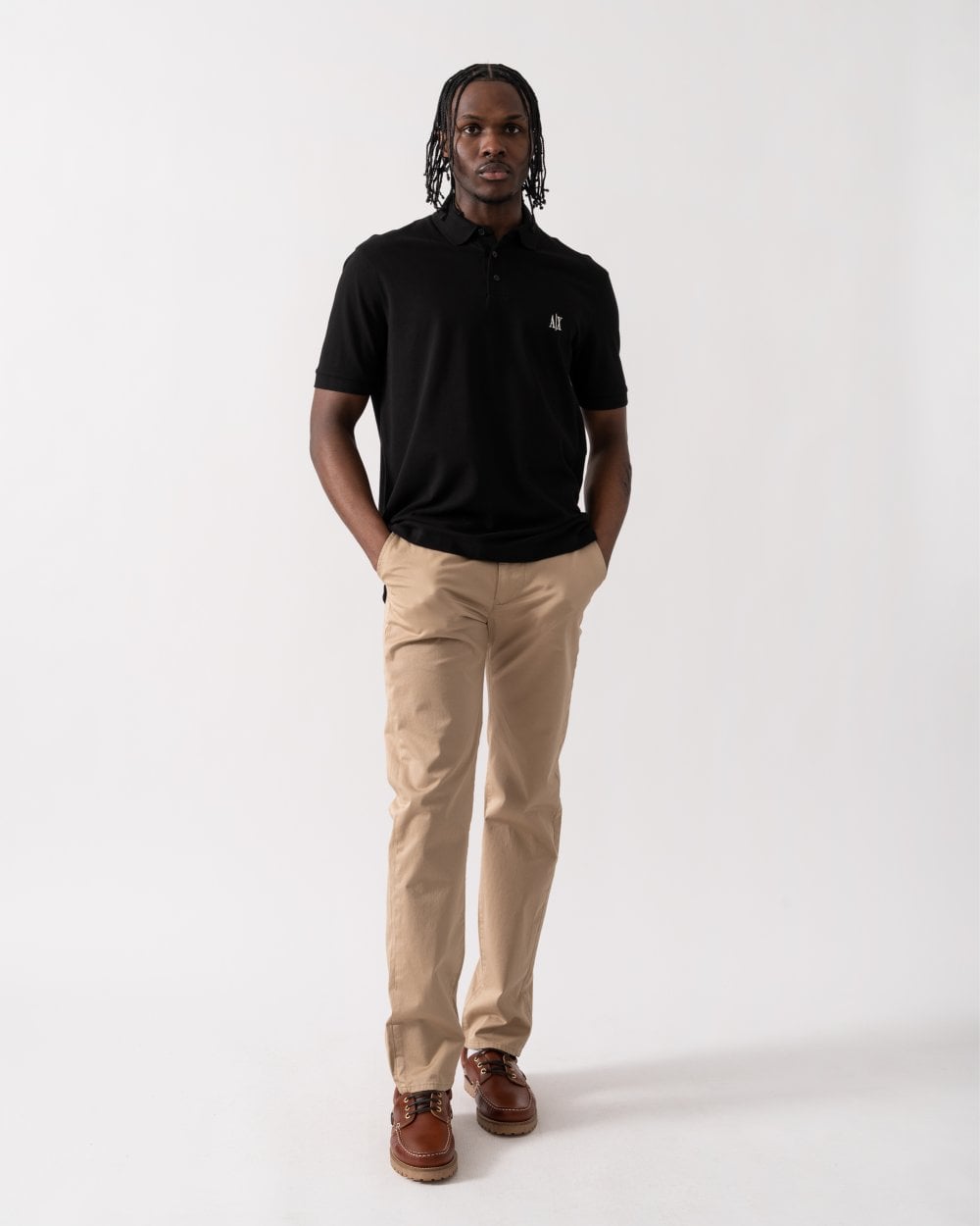 Mens Embroidered A|X Monogram Short Sleeve Polo Shirt - Black UC001