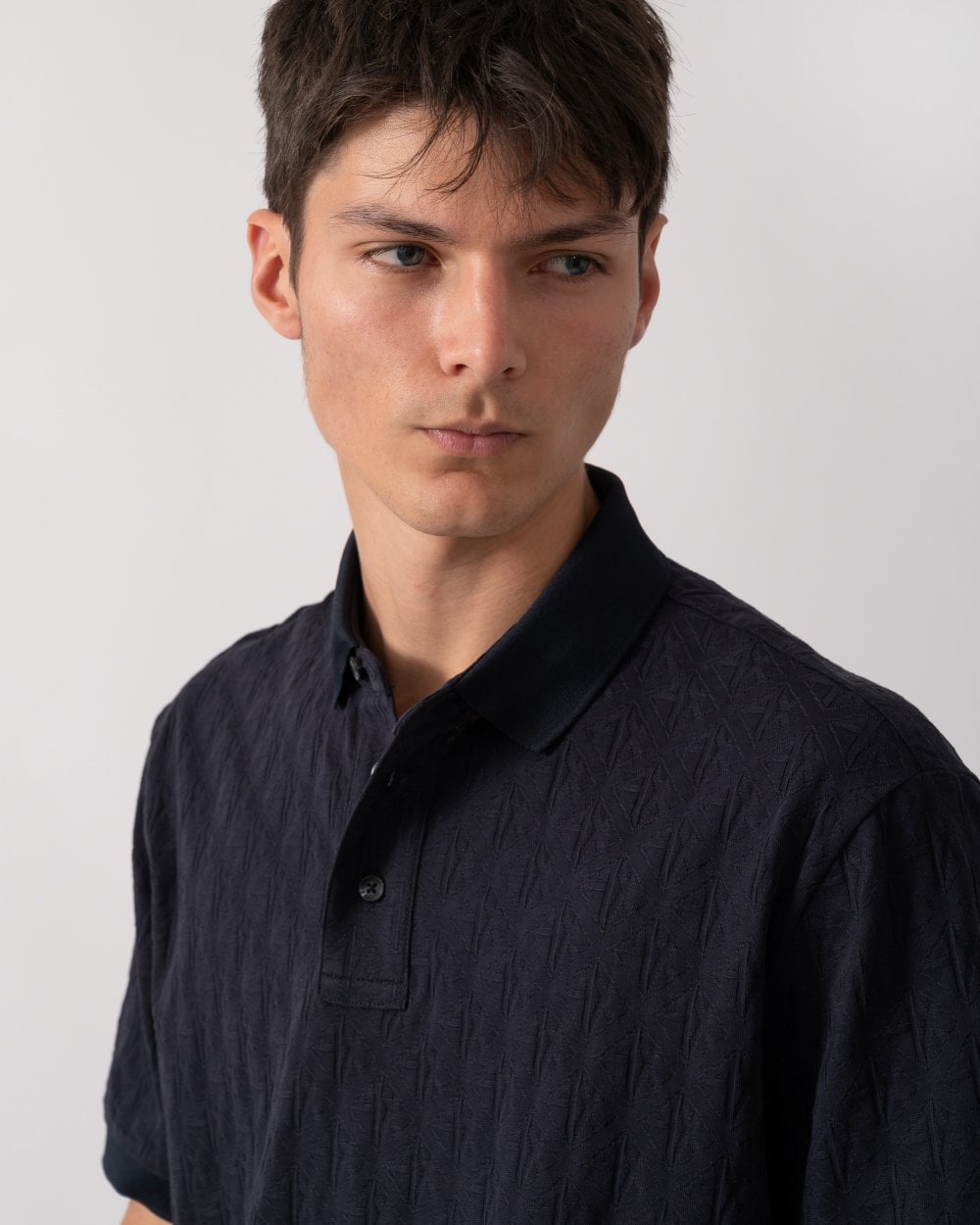 Mens Regular Fit Polo Shirt with Tone-On-Tone Allover Logo - Deep Navy UB101