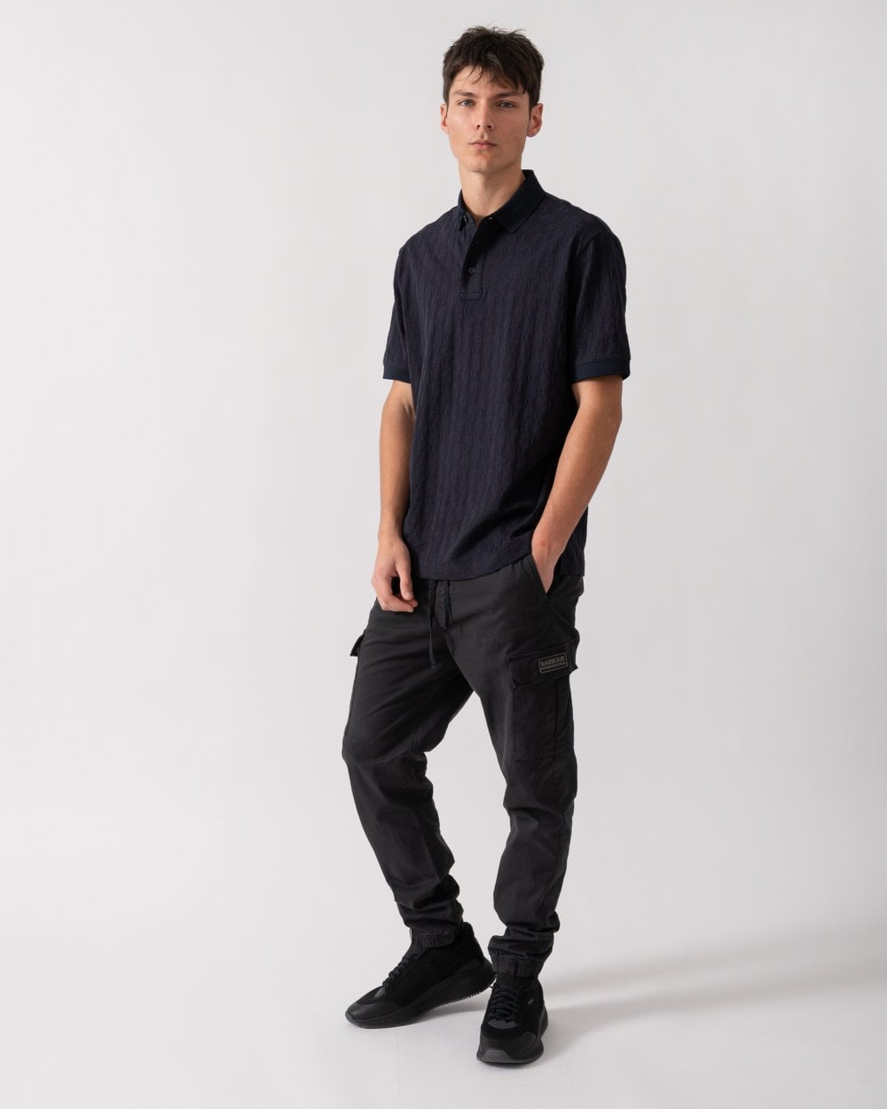 Mens Regular Fit Polo Shirt with Tone-On-Tone Allover Logo - Deep Navy UB101