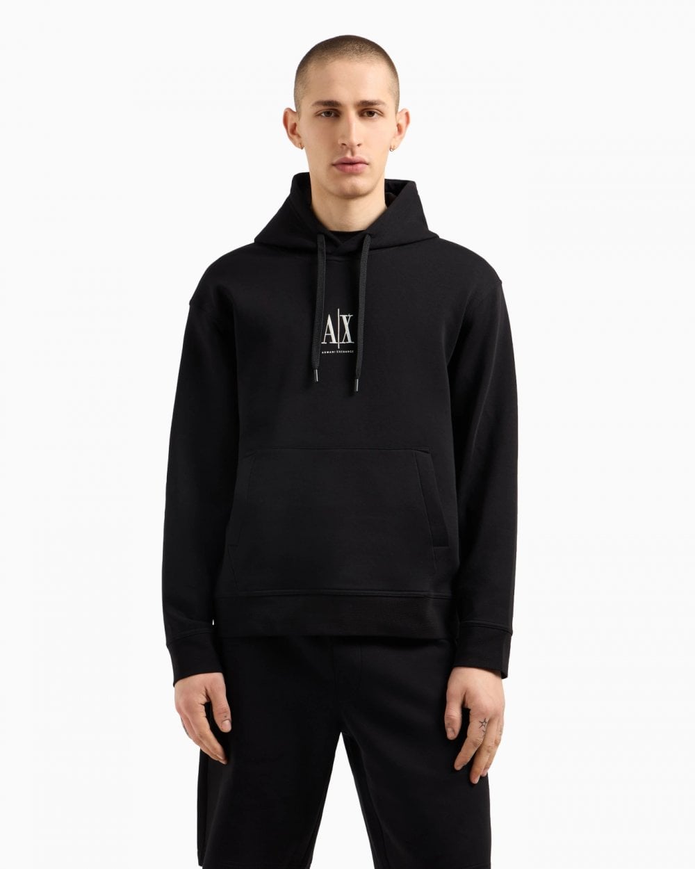 Mens Embroidered A|X Centre Logo Pullover Hoodie - Black UC001