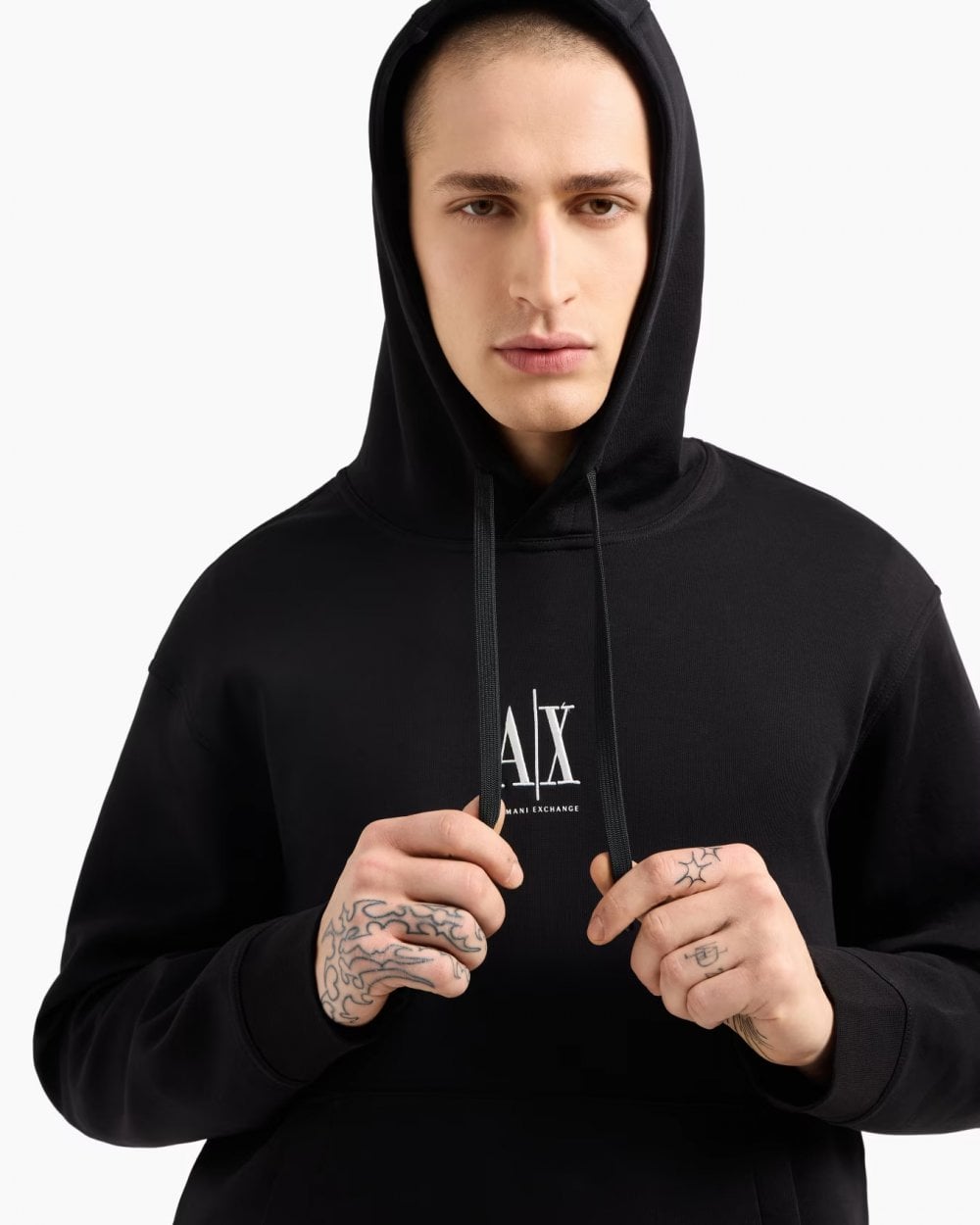 Mens Embroidered A|X Centre Logo Pullover Hoodie - Black UC001