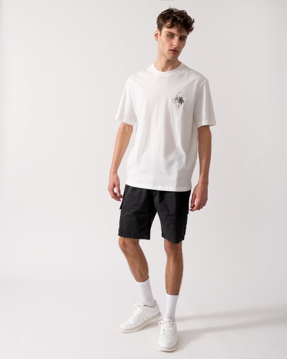 Mens Palm Trees AX Logo T-Shirt - Off White U0009
