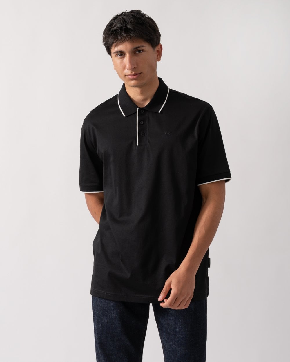 Mens A|X Monogram Contrast Tipped Polo Shirt - Black UC001