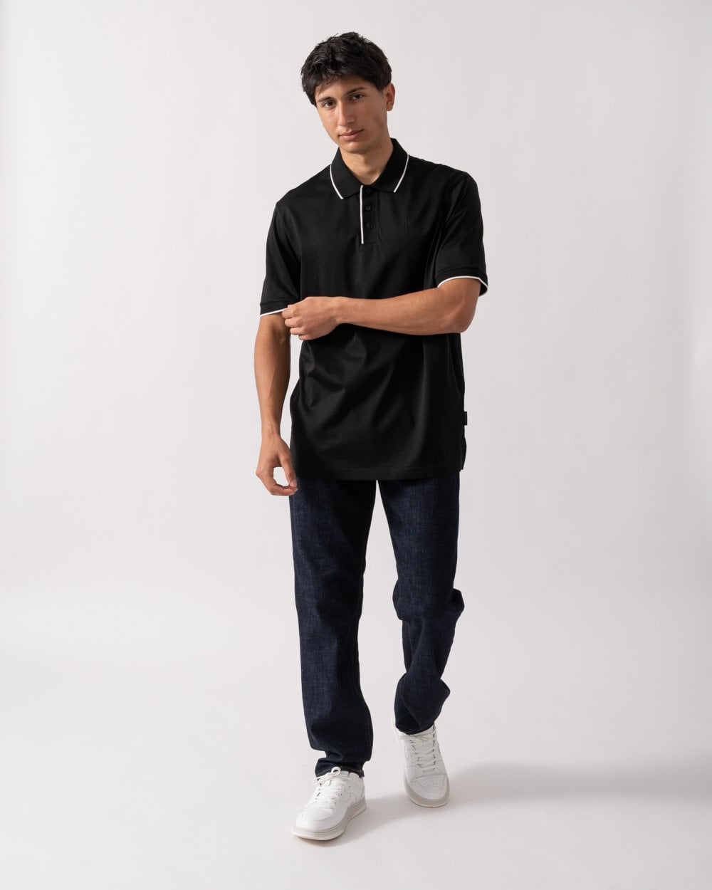 Mens A|X Monogram Contrast Tipped Polo Shirt - Black UC001