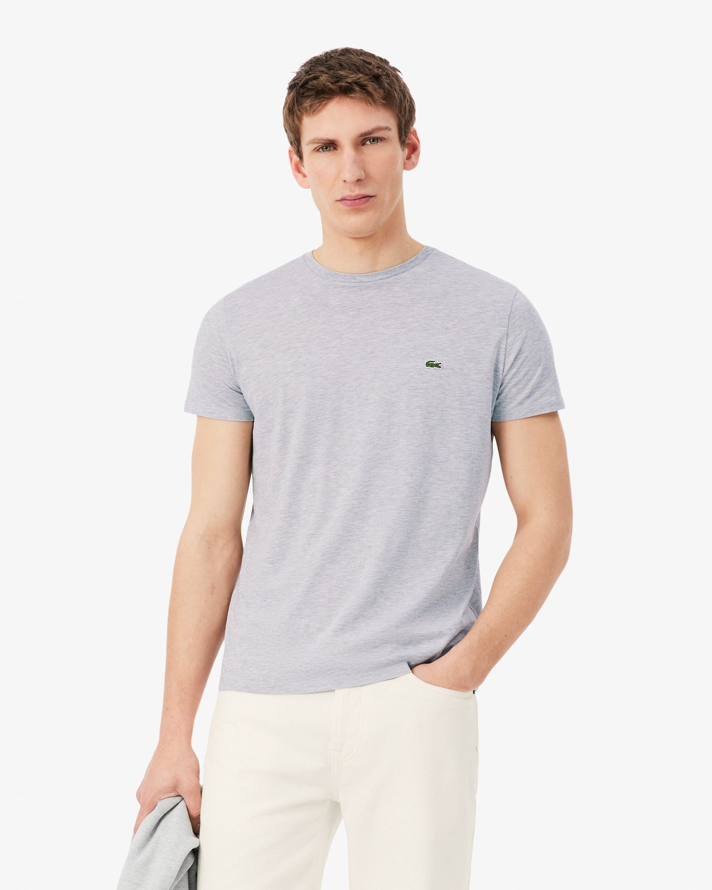 Mens Crew Neck Pima Cotton Jersey T-Shirt - Silver Chine CCA