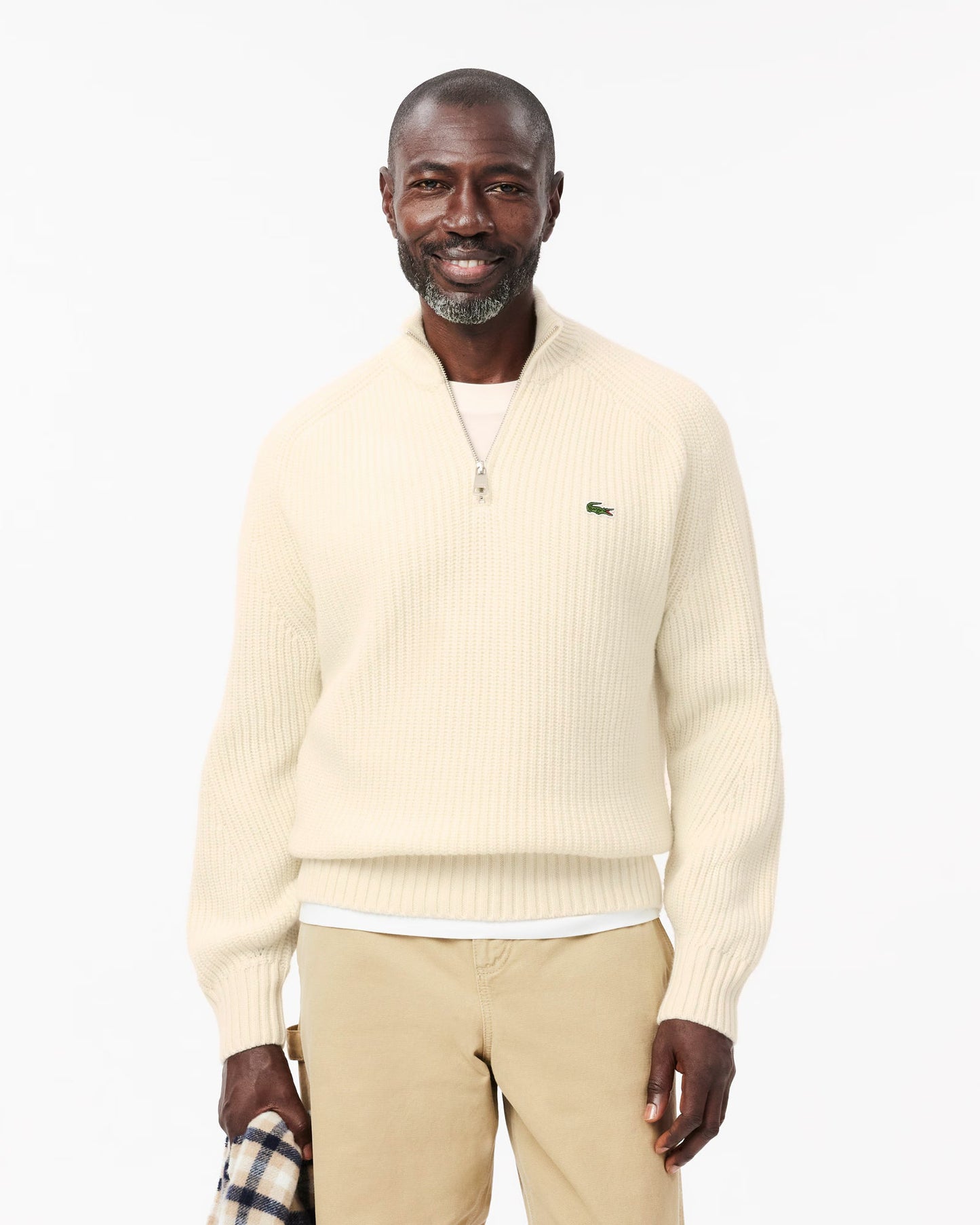 High Zip Neck Thick Rib Knit Mens Wool Sweater - Lapland XFJ