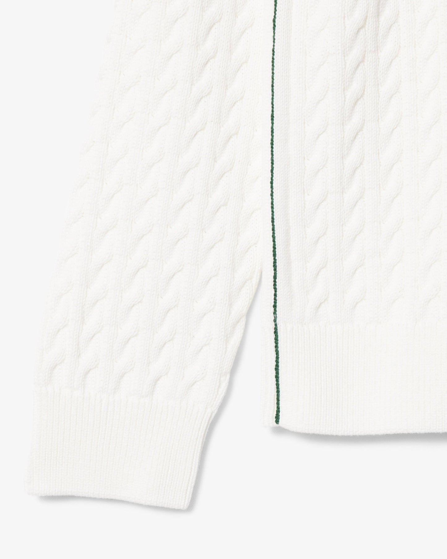 Cable Knit Mens Cotton Jumper - Flour/Green