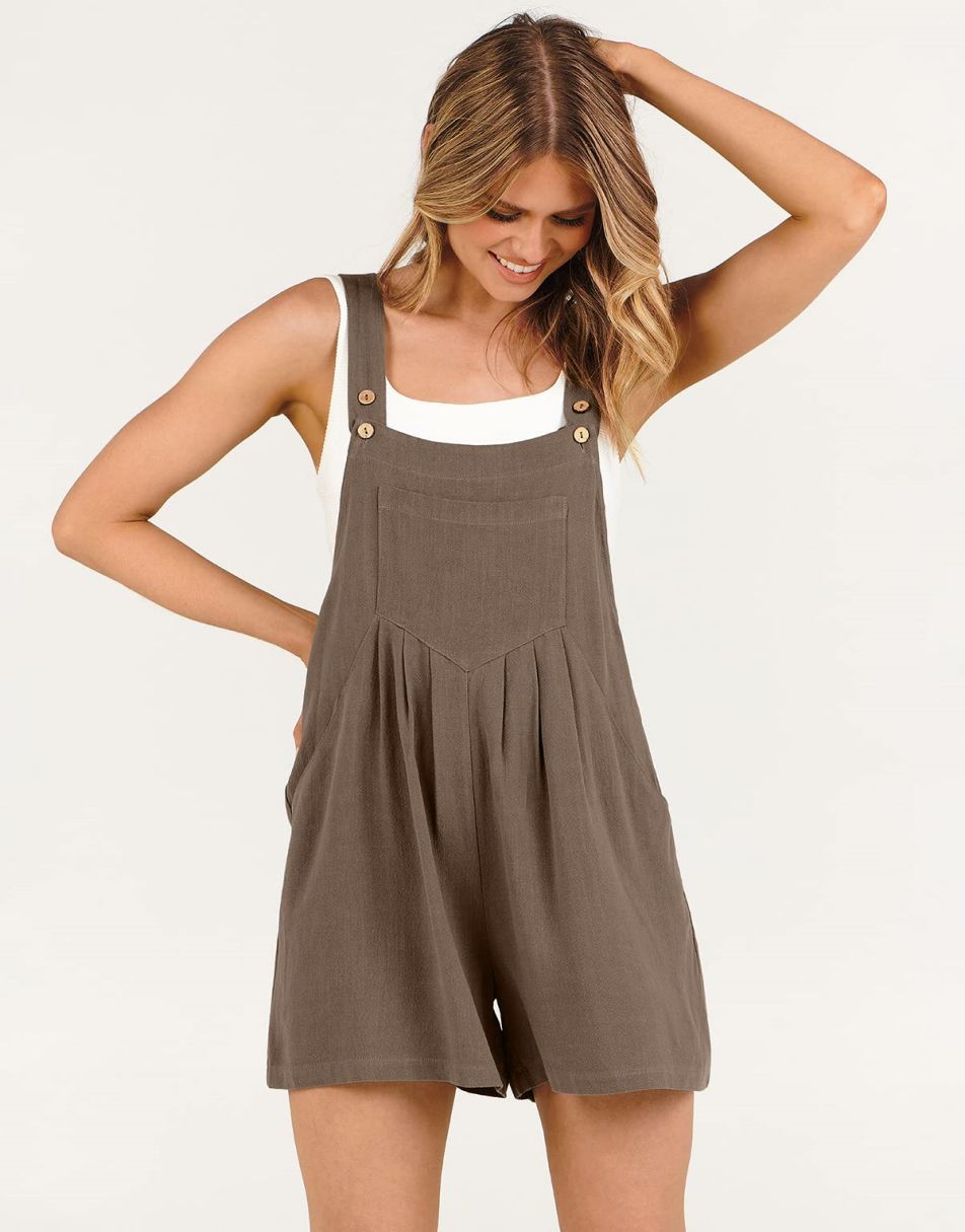 ANRABESS Casual Adjustable Strap Linen Short Bib Overalls Jumpsuit Rompers
