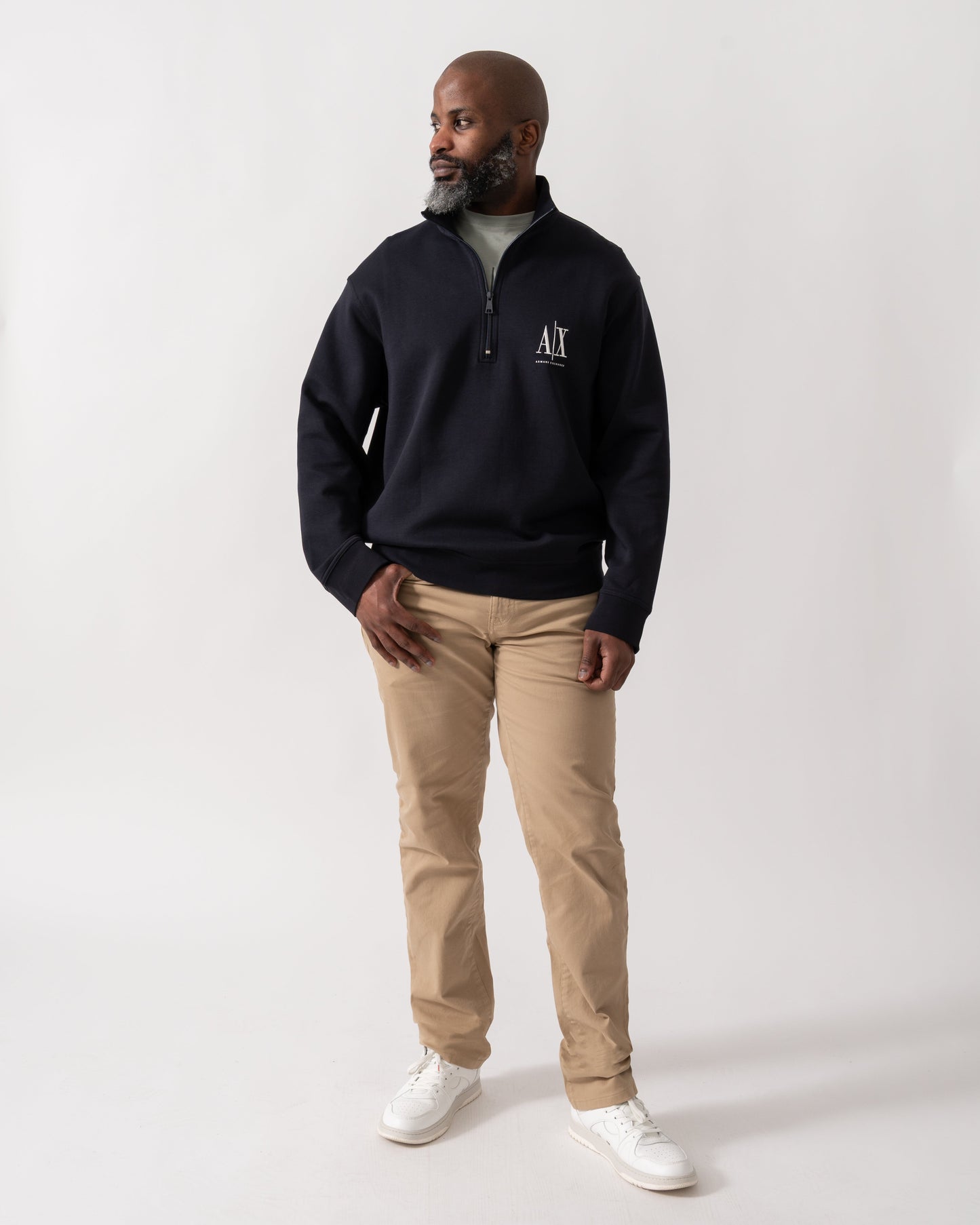 Mens Embroidered A|X Logo 1/4 Zip Sweatshirt - Deep Navy UB101