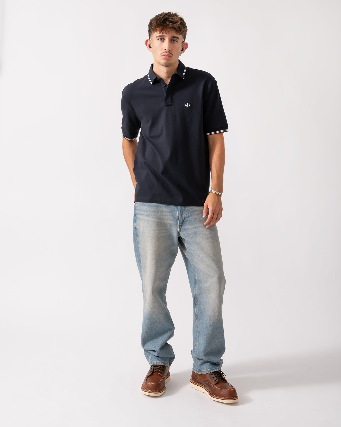 Mens A|X Monogram Polo Shirt with Double Tipping - Deep Navy UB101