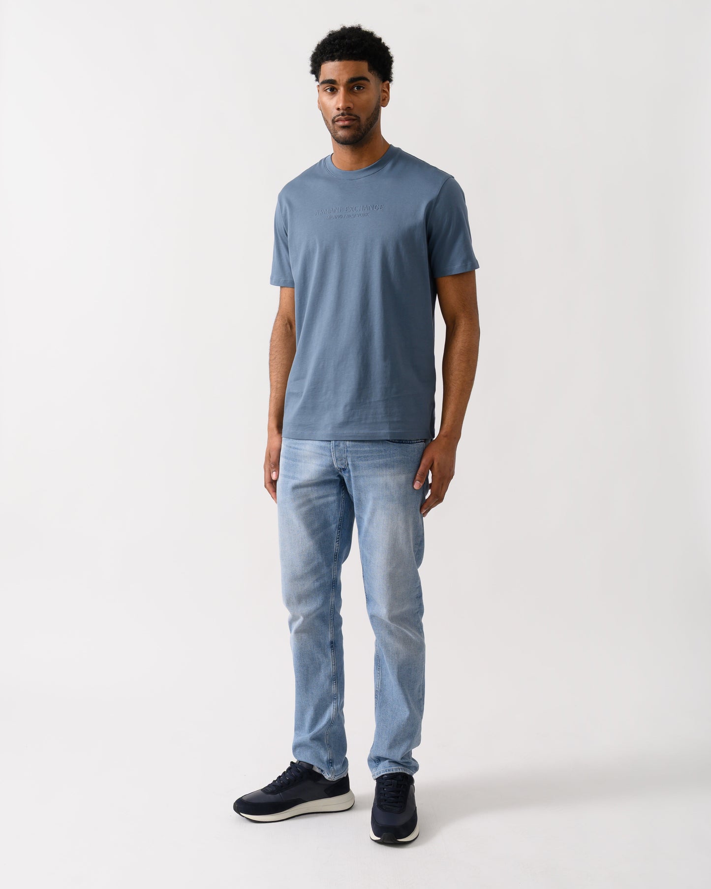 Mens T-Shirt with Tonal Milano/New York Logo - China Blue U9302
