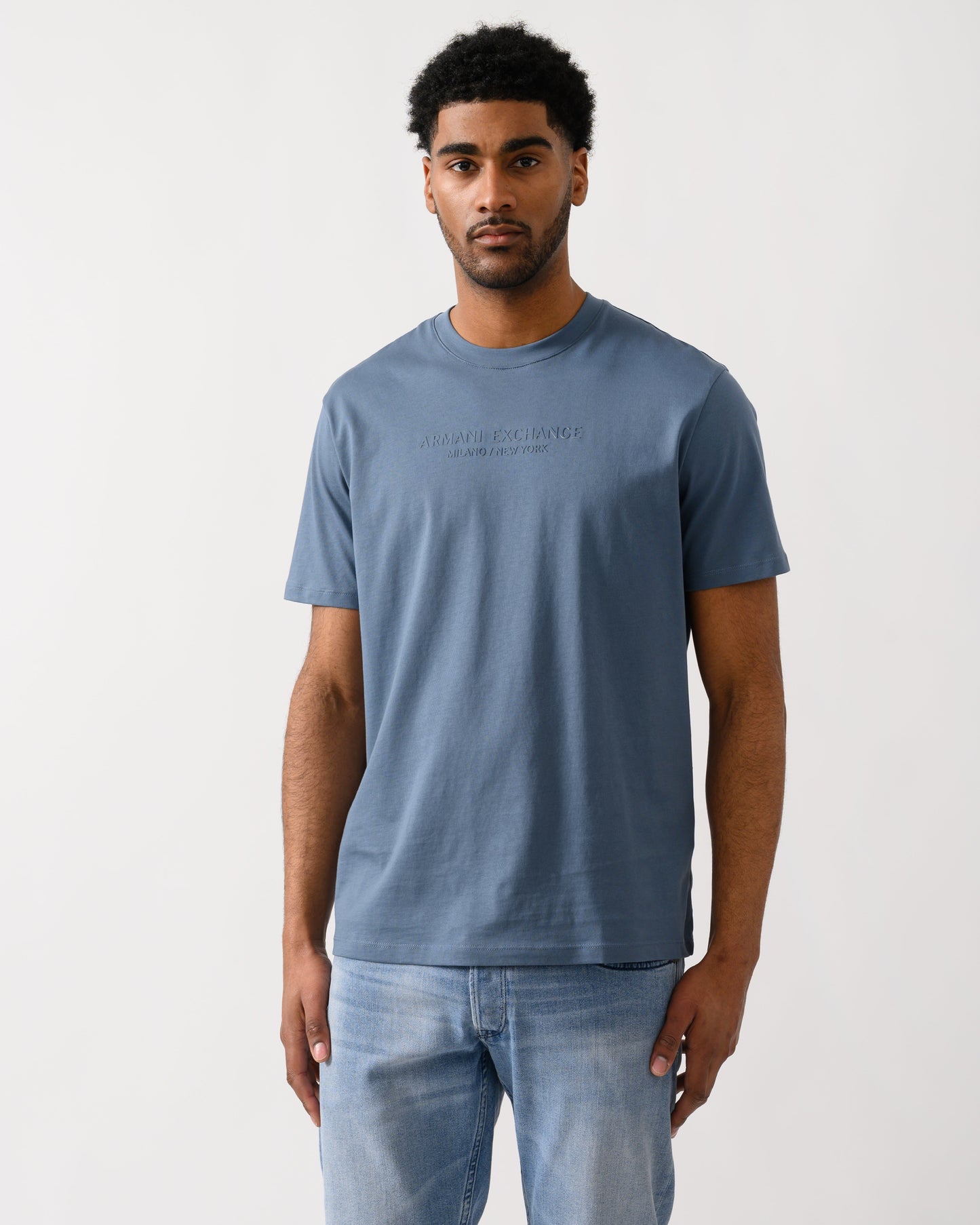Mens T-Shirt with Tonal Milano/New York Logo - China Blue U9302