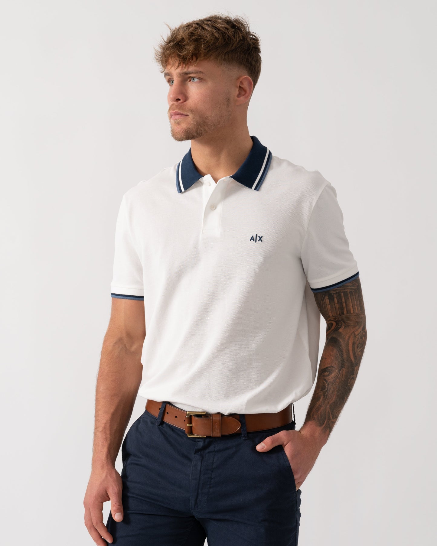 Mens Contrast Tip Polo Shirt - Off White U0009