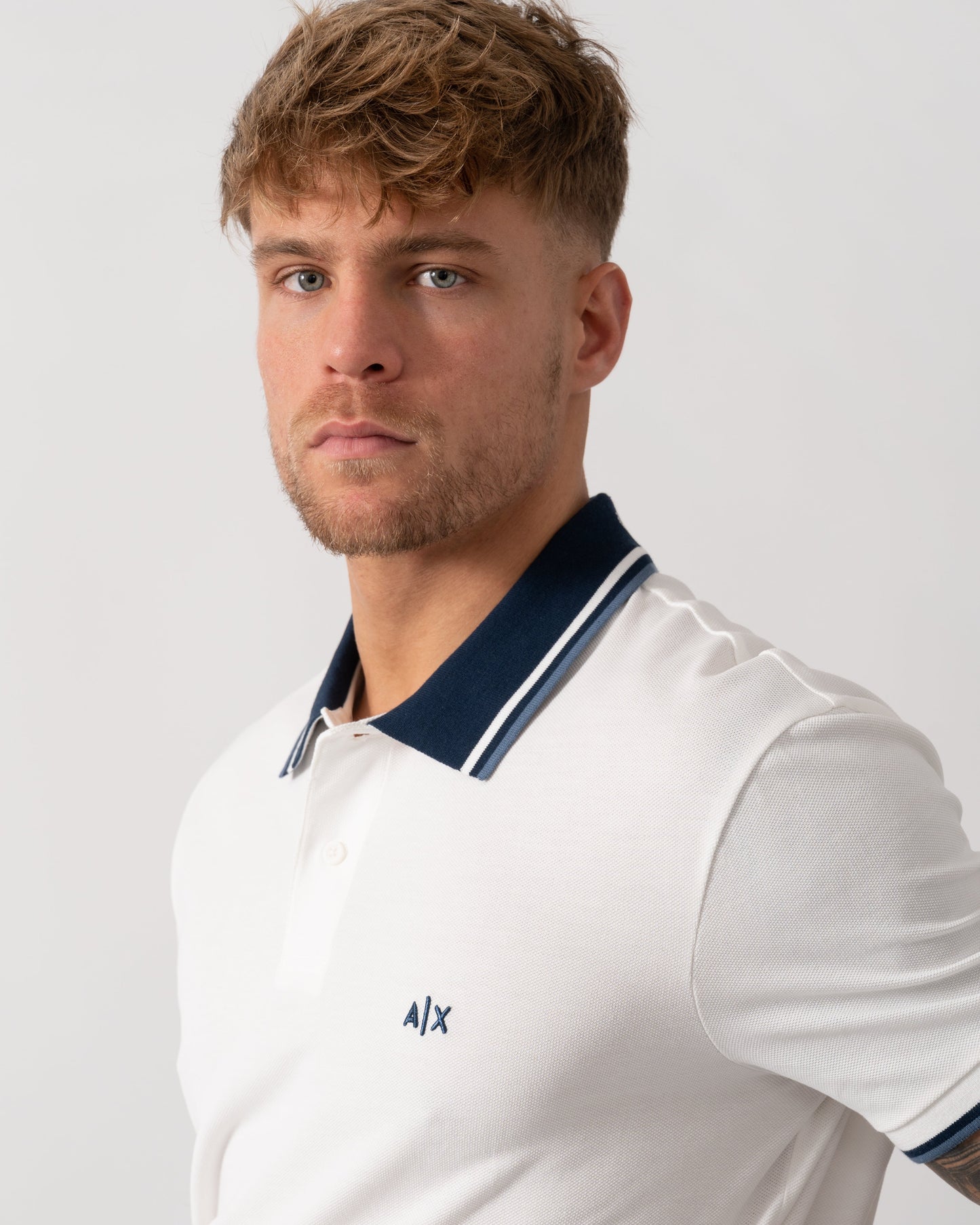 Mens Contrast Tip Polo Shirt - Off White U0009