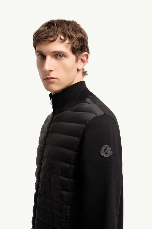 Padded Crepe Cotton Zip-Up Cardigan