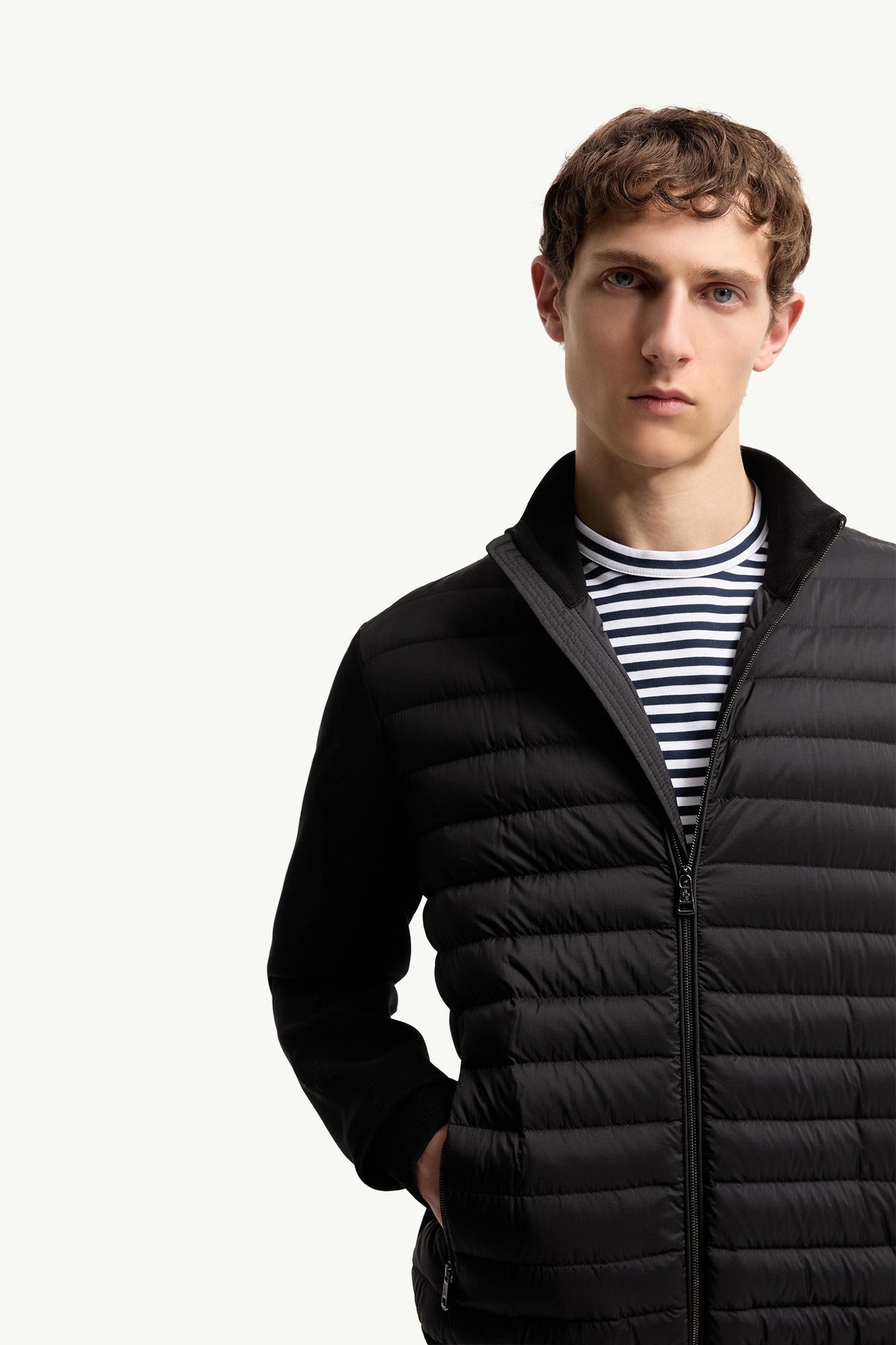 Padded Crepe Cotton Zip-Up Cardigan