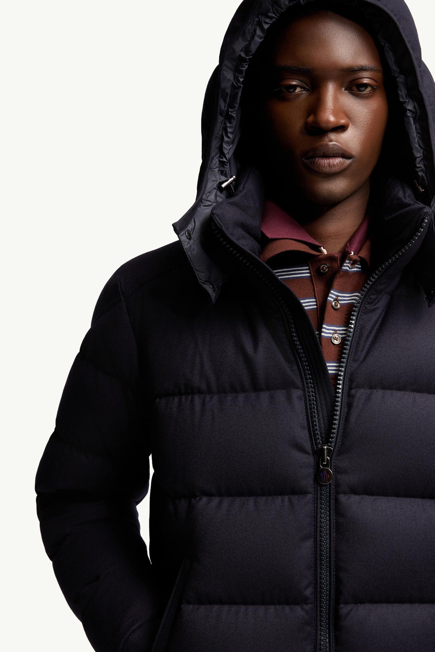 Montgenevre Hooded Wool Flannel Short Down Jacket