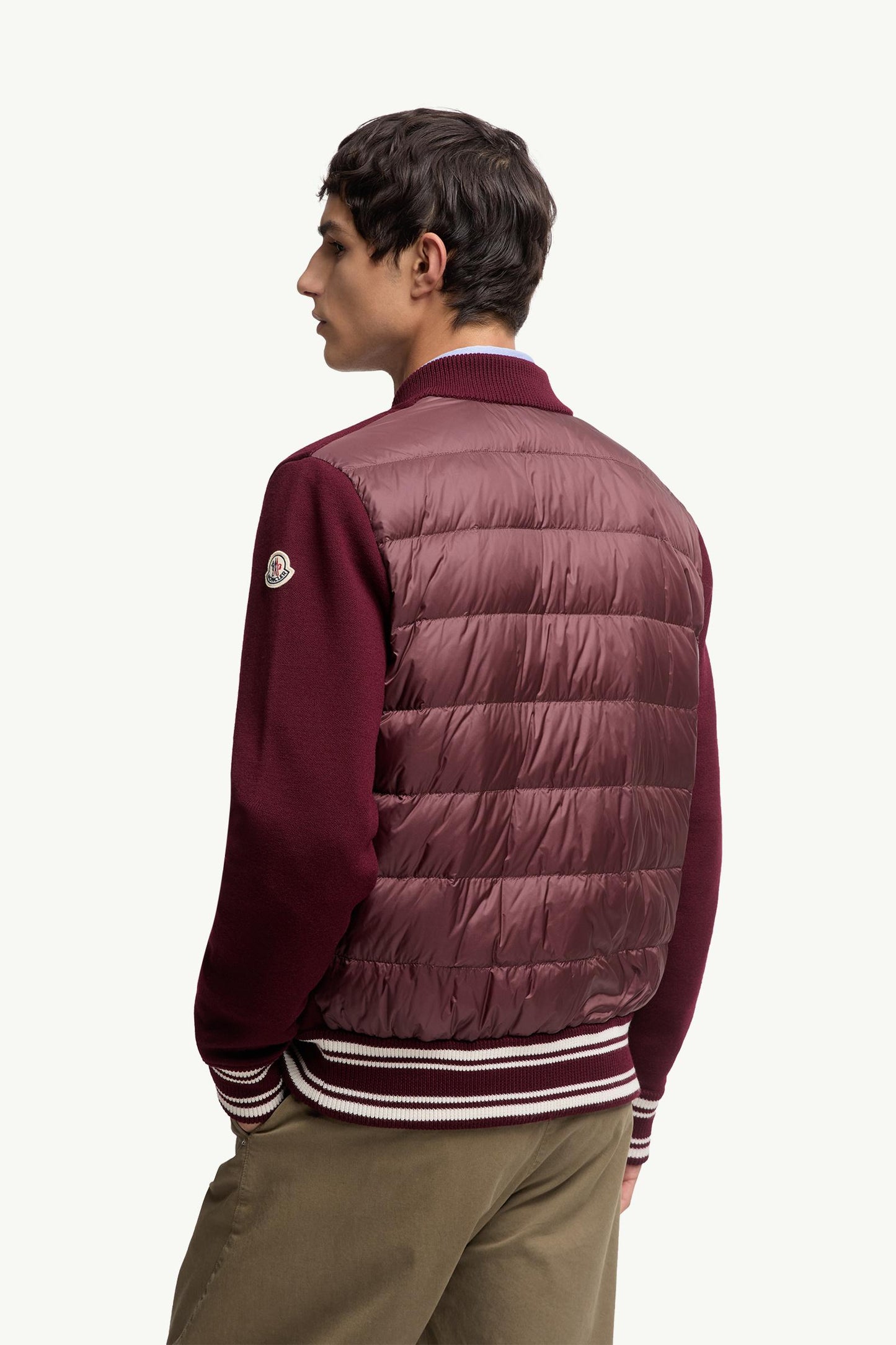 Embroidered Monogram Padded Zip-Up Wool Blend Cardigan