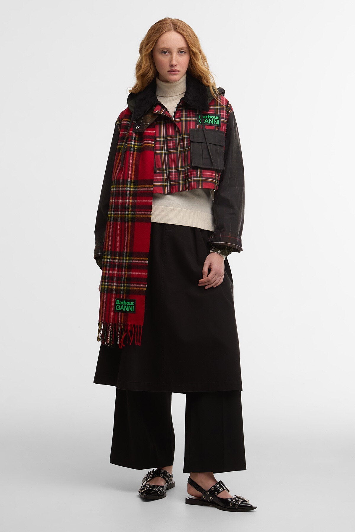 Barbour x GANNI Tartan Peplum Waxed Jacket
