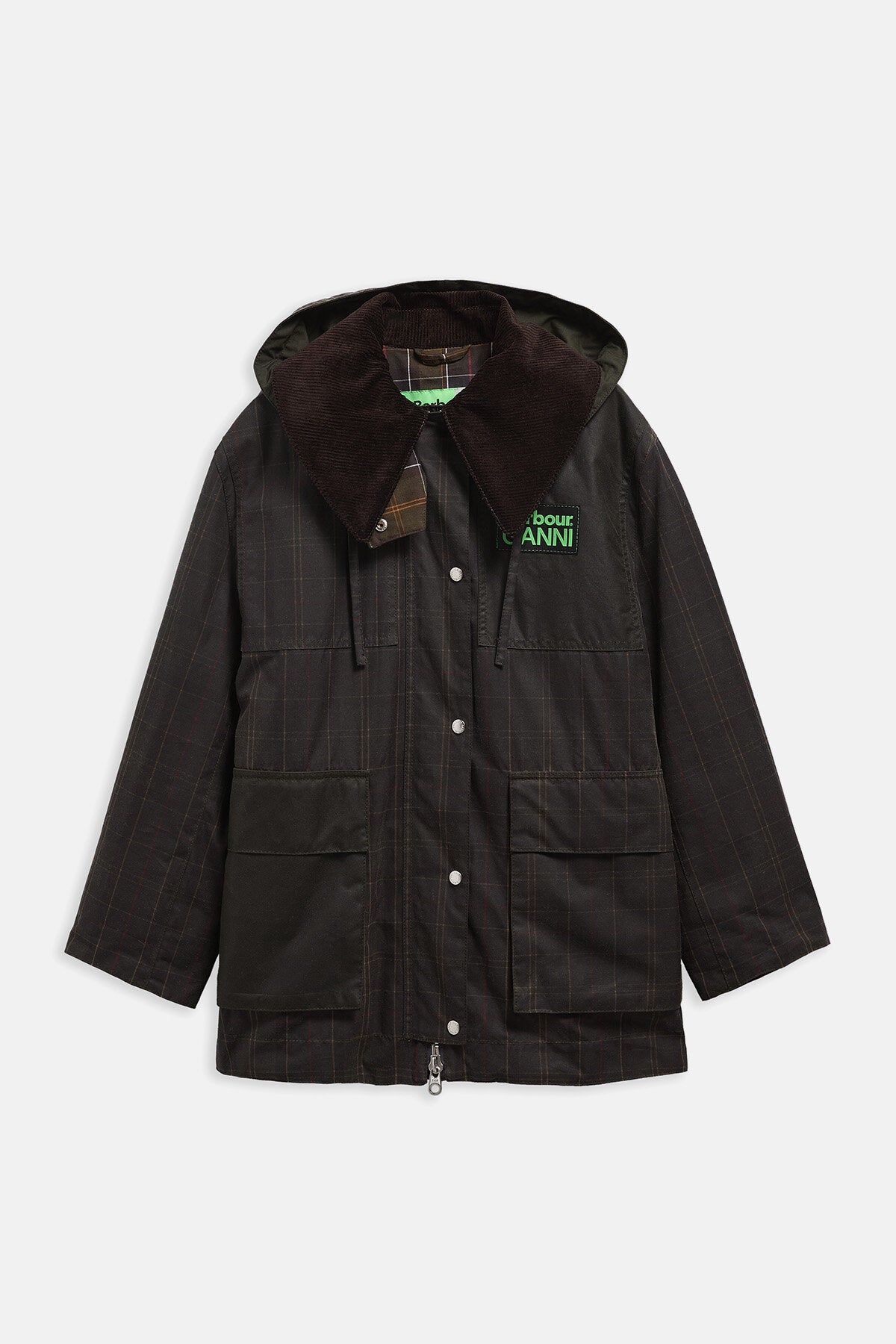 Barbour x GANNI Tartan Waxed Duffle Coat