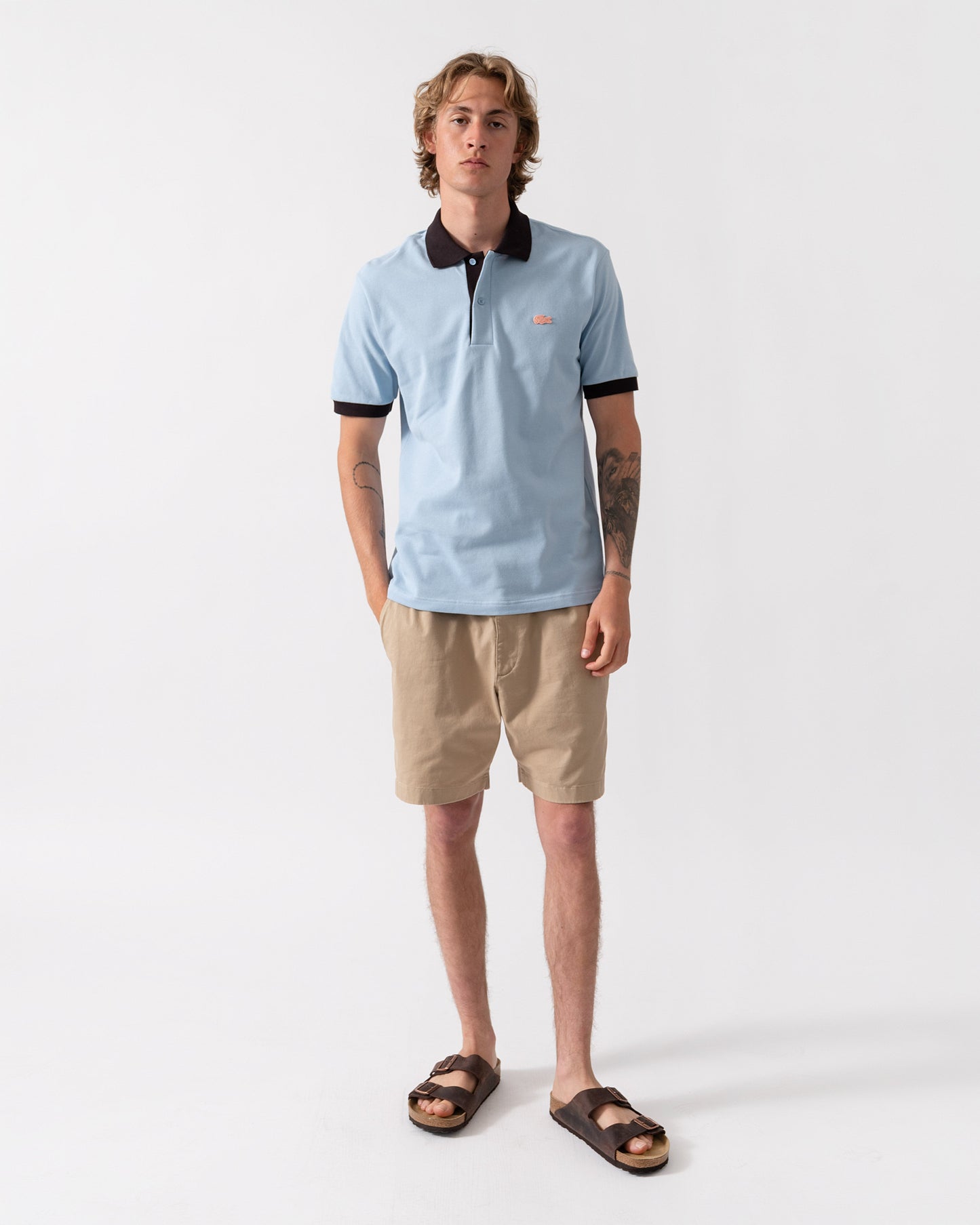 Classic Fit Short Sleeve Mens Piqué Polo - Chambray/Buffalo 4I3