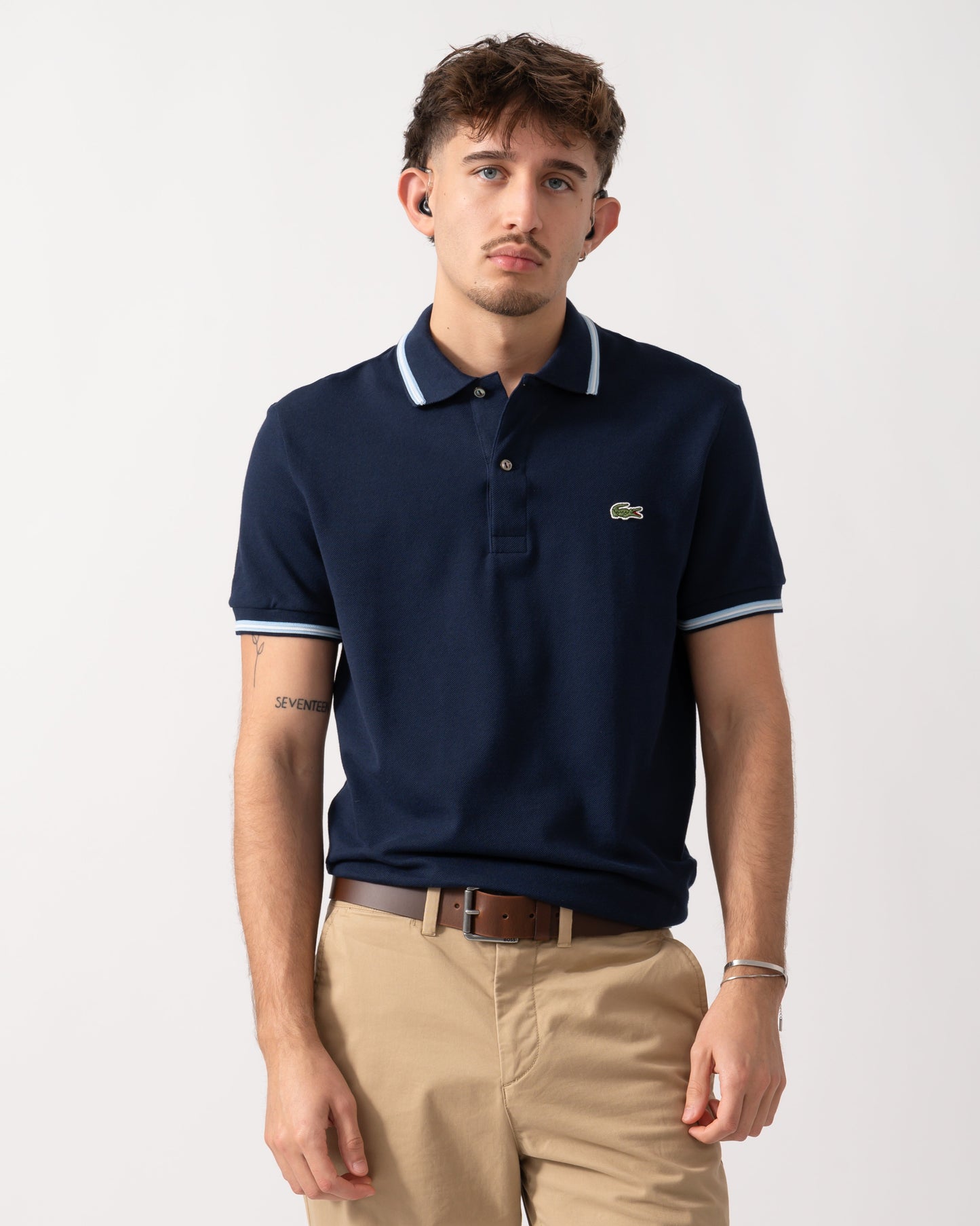 Contrast Collar Pique Mens Regular Fit Polo Shirt - Navy Blue
