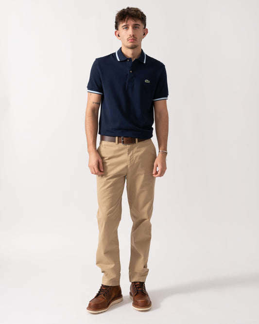 Contrast Collar Pique Mens Regular Fit Polo Shirt - Navy Blue