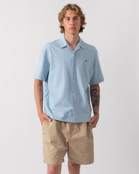 Relaxed Fit Short Sleeved Mens Piqué Shirt - Chambray HBA