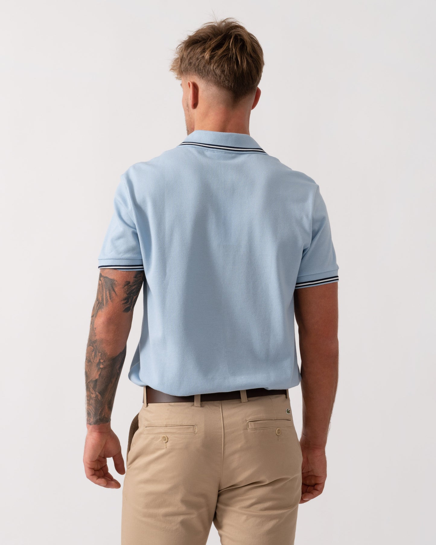 Contrast Collar Pique Mens Regular Fit Polo Shirt - Chambray
