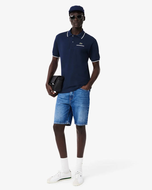 Pocket Accent L.12.12 Mens Classic Fit Polo Shirt - Navy Blue/Flour
