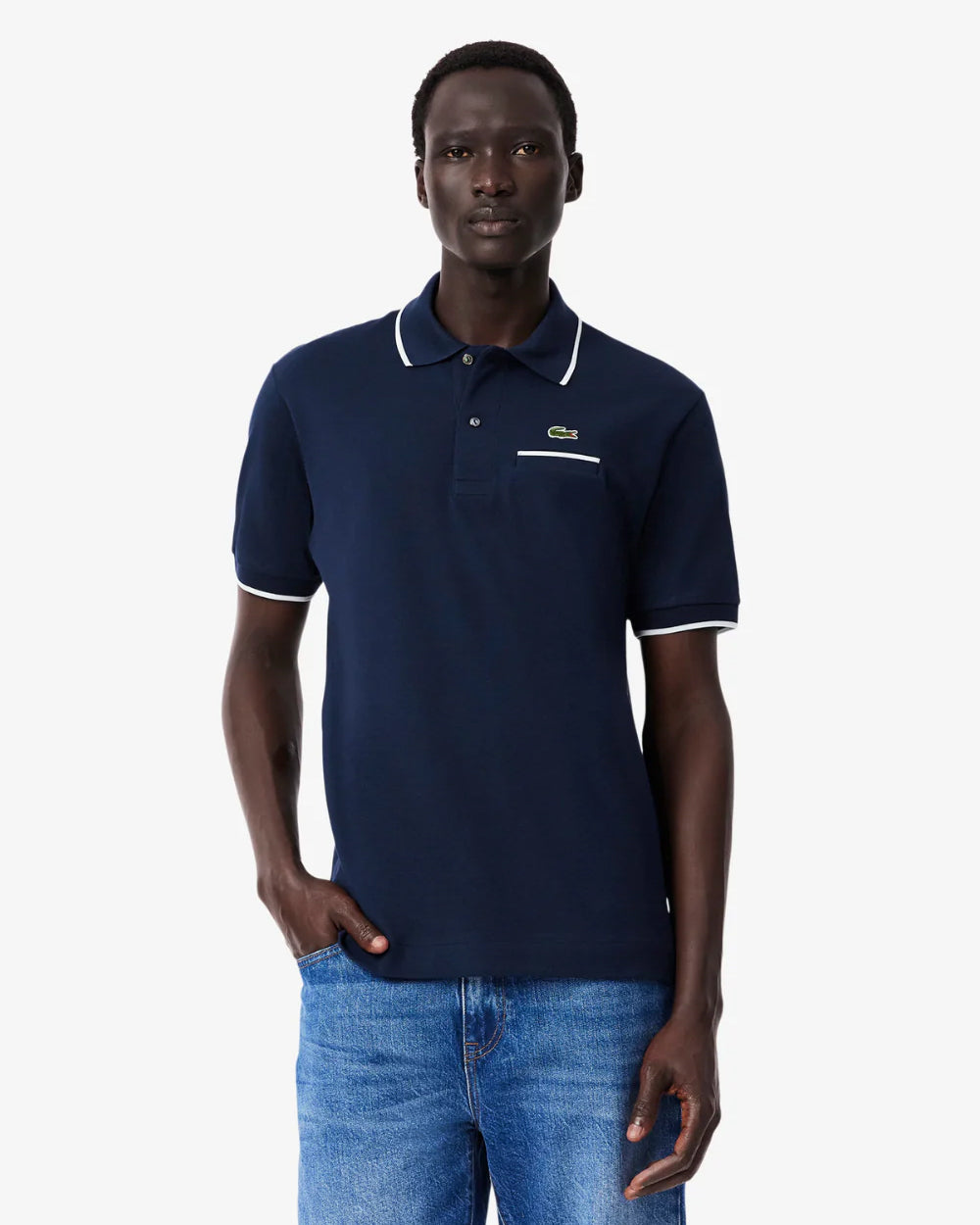 Pocket Accent L.12.12 Mens Classic Fit Polo Shirt - Navy Blue/Flour