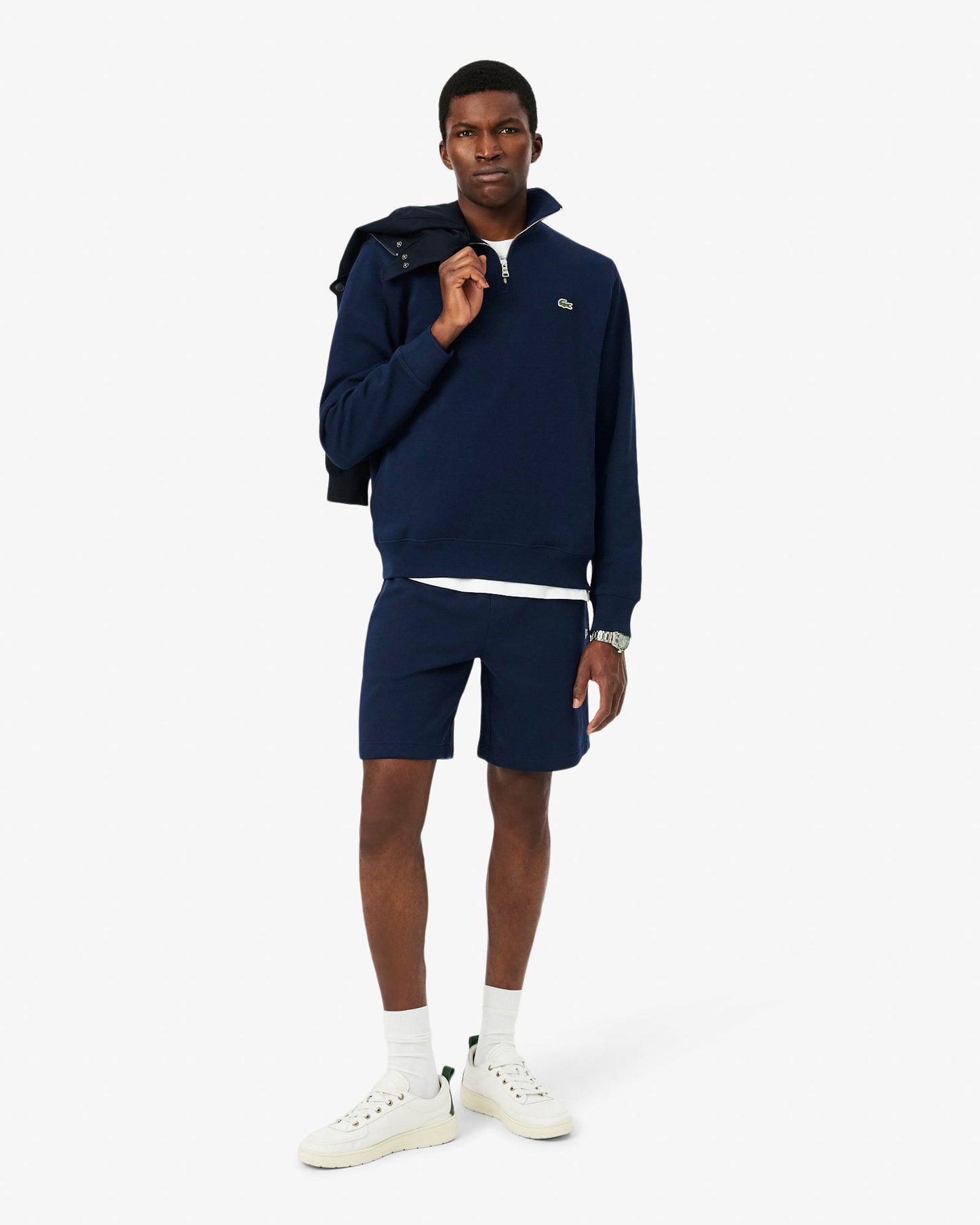 Mens Zippered Stand-Up Collar Cotton Sweatshirt - Navy Blue 166