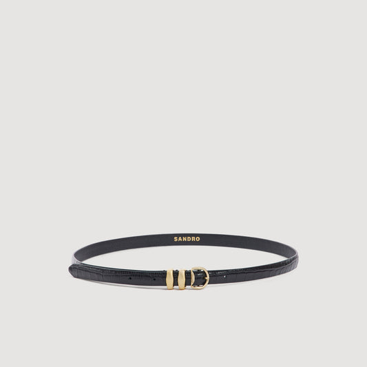 Croc-effect leather belt