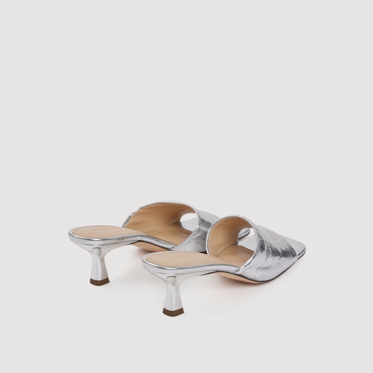 Heeled metallic leather mules