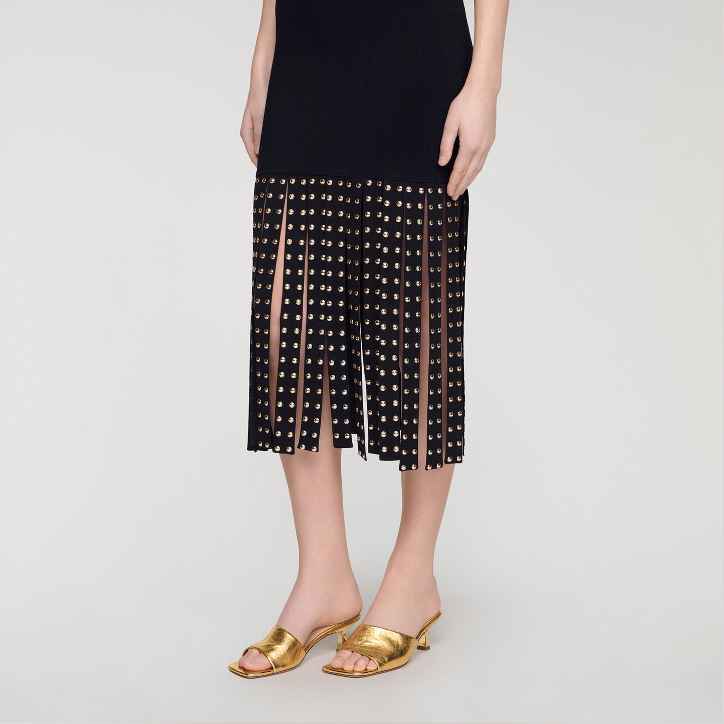 Heeled metallic leather mules