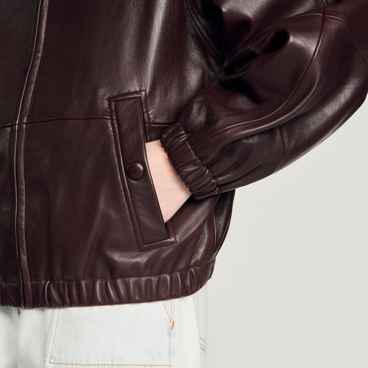 Oversized zip-up leather jacket