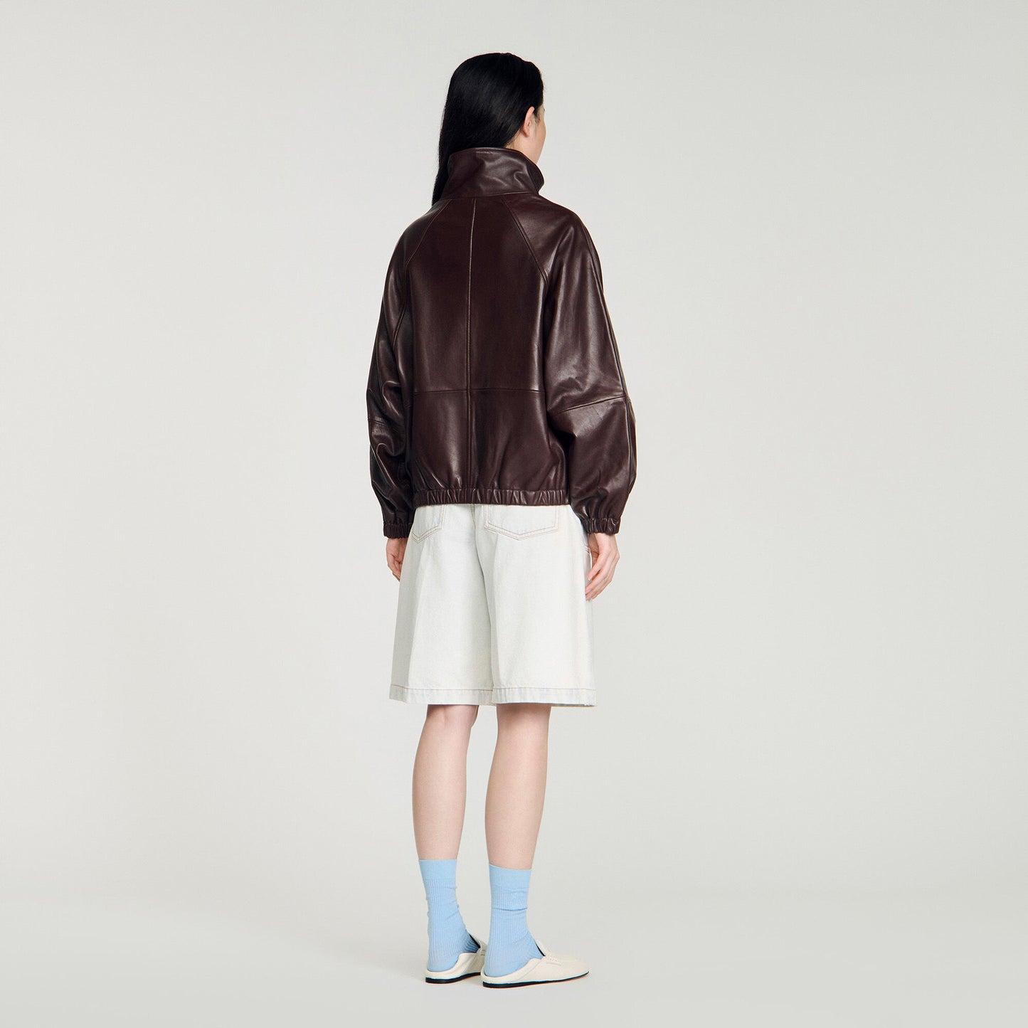 Oversized zip-up leather jacket