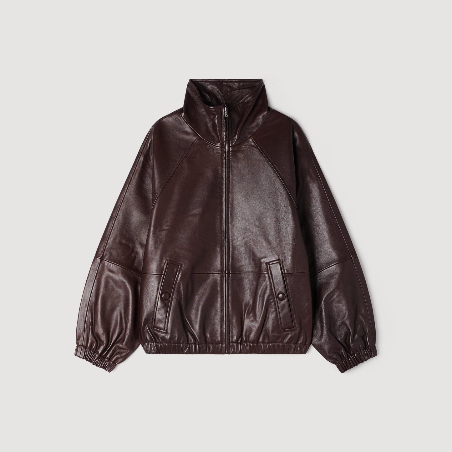 Oversized zip-up leather jacket