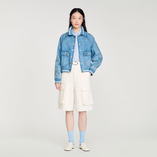 Rib-trimmed denim jacket