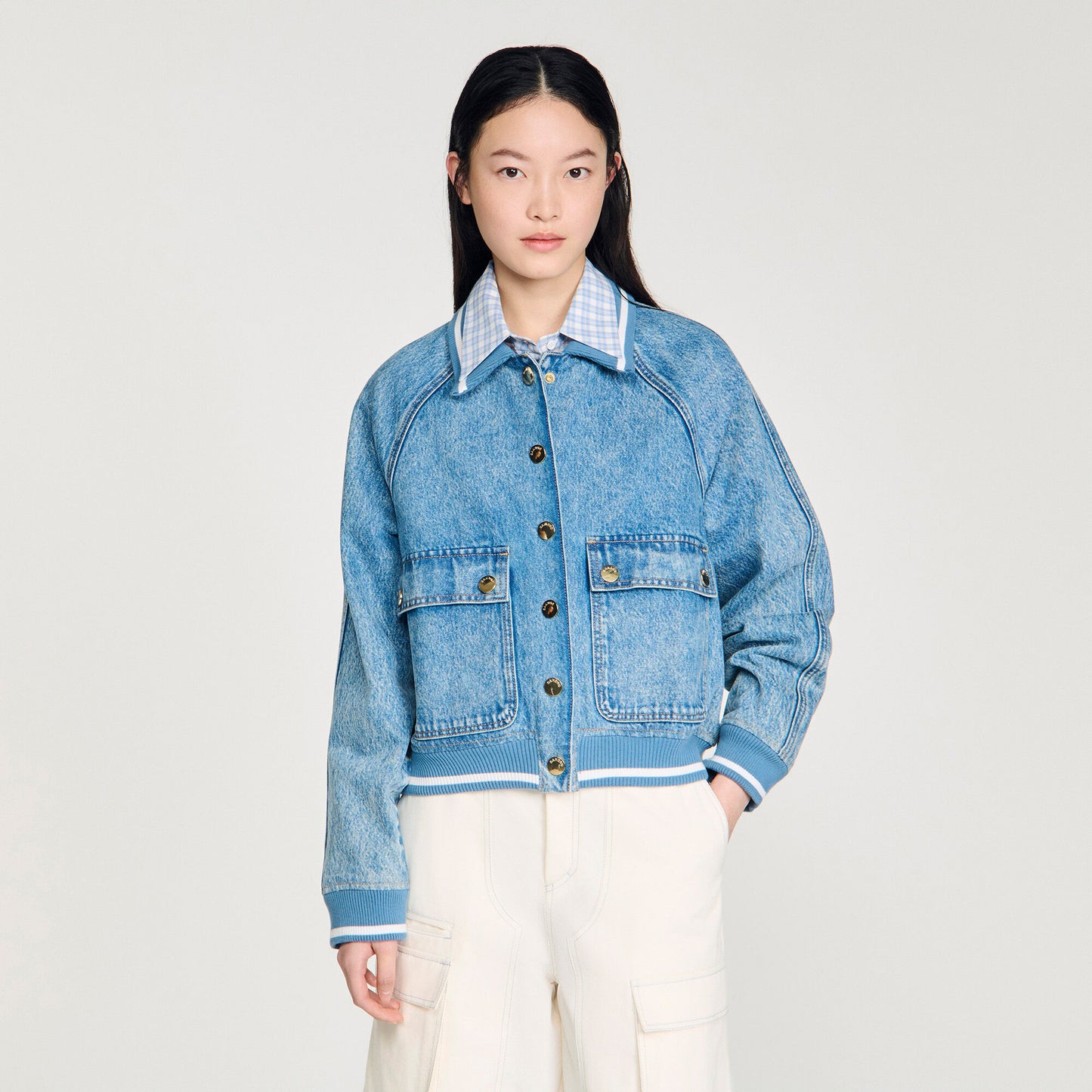 Rib-trimmed denim jacket