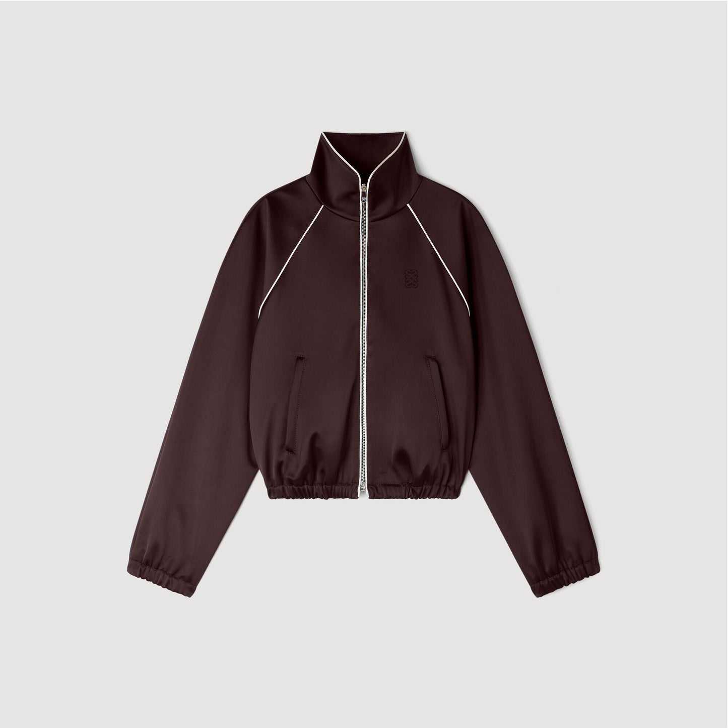 Cropped embroidered satin jacket