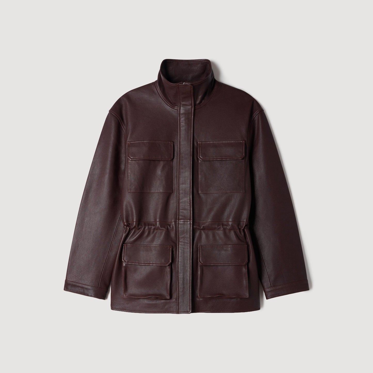 Oversized leather collar jacket