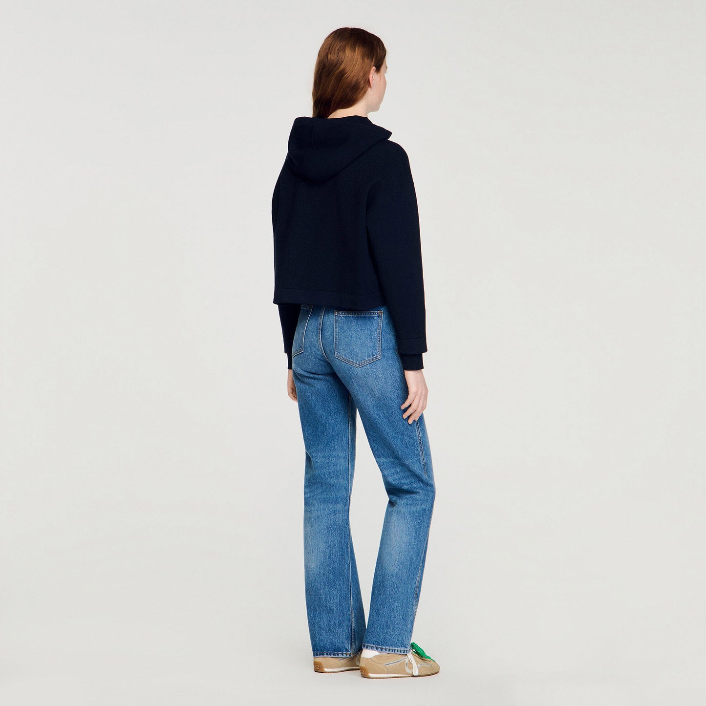 Knit and denim sweatshirt