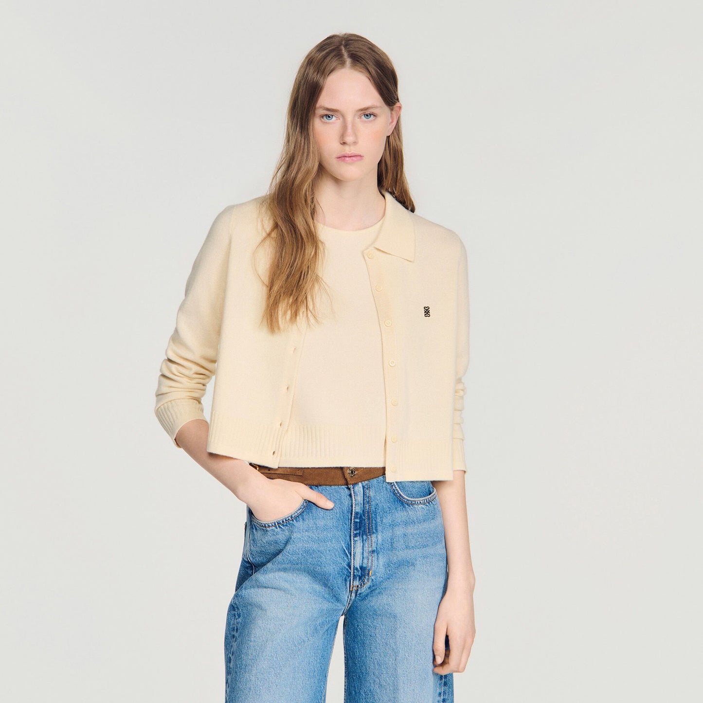Cardigan with shirt collar
