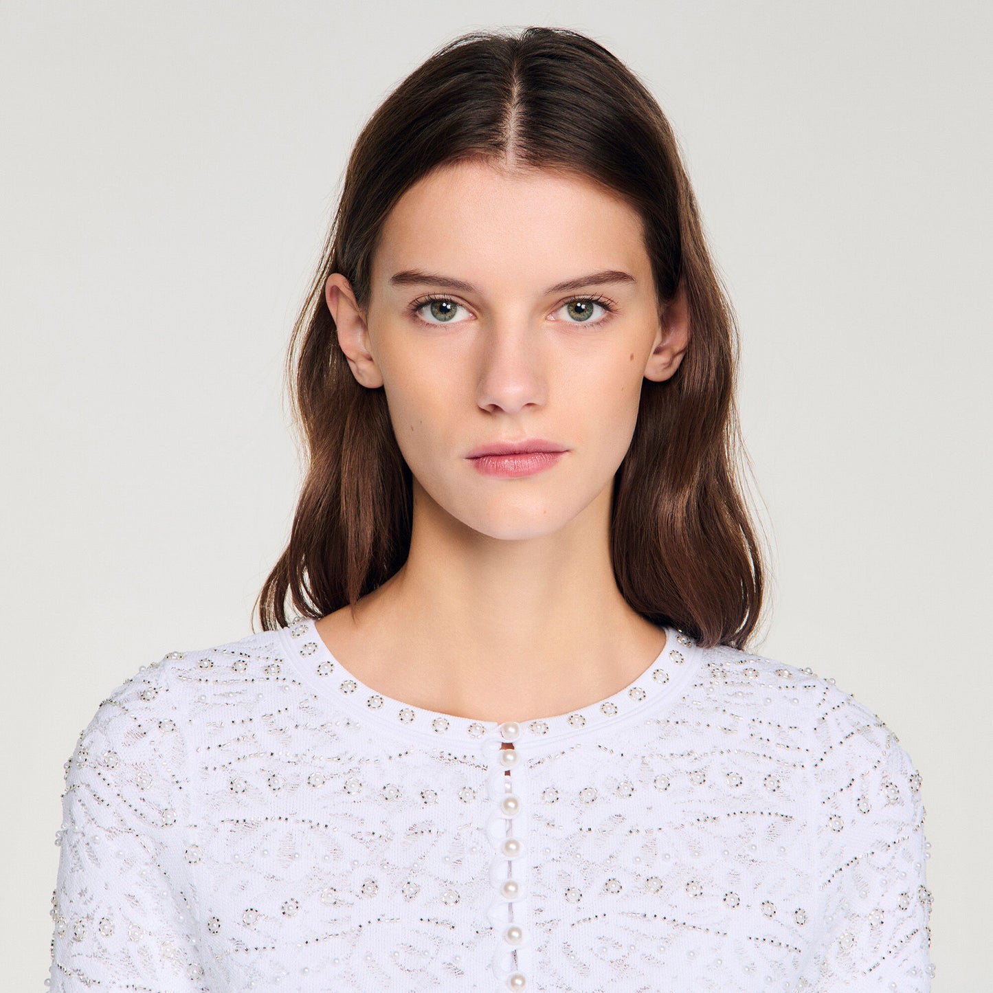 Cropped pearl cardigan
