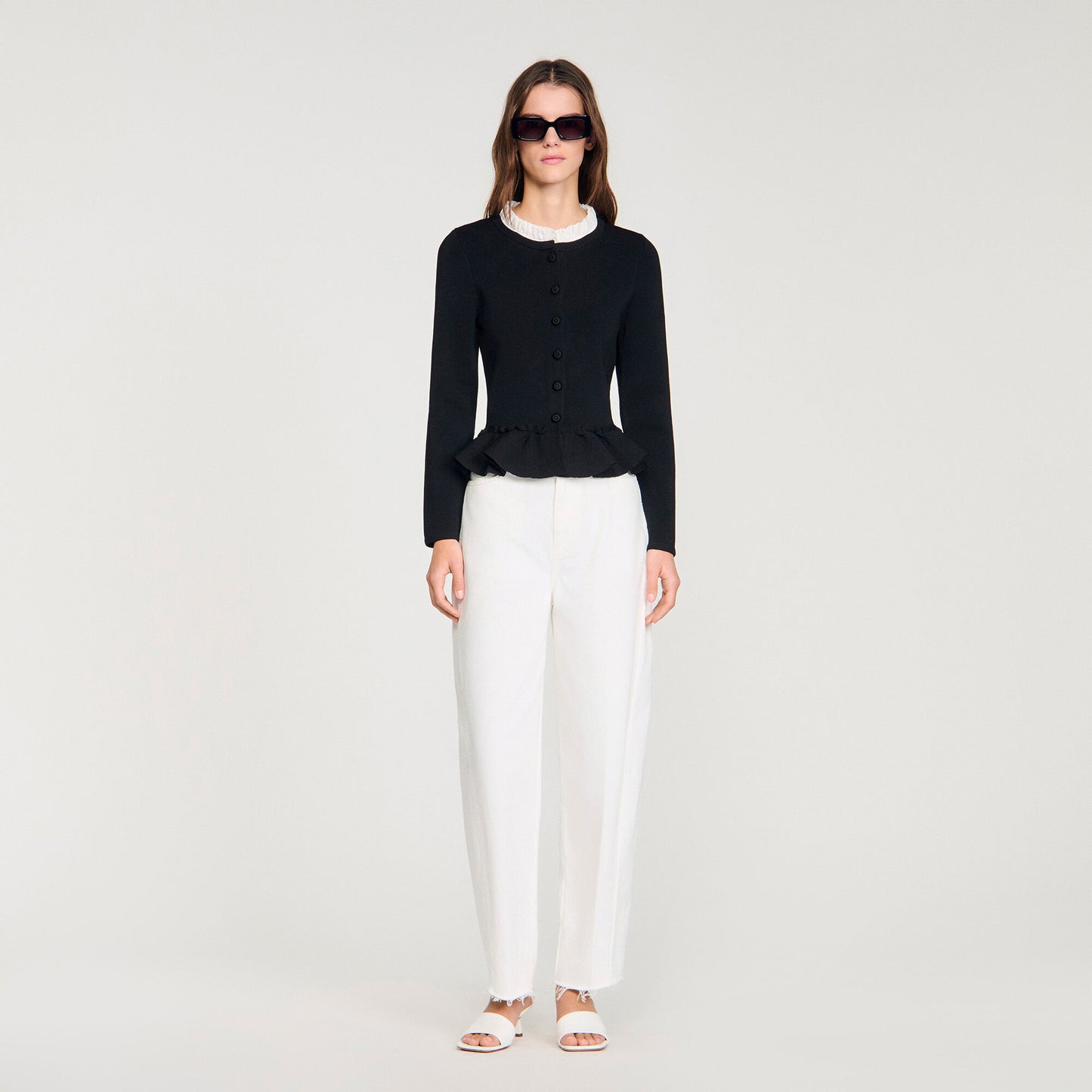 Removable collar peplum cardigan