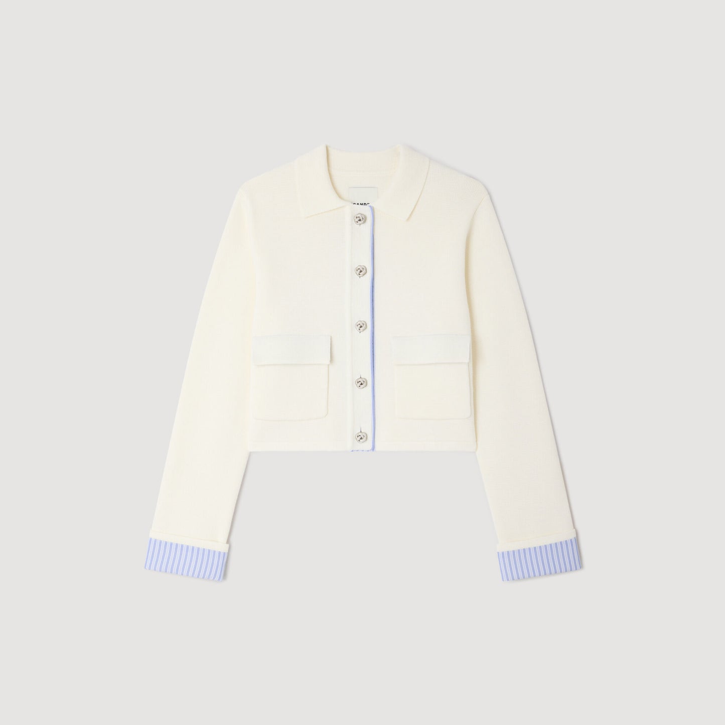 Wool cardigan with a polo collar