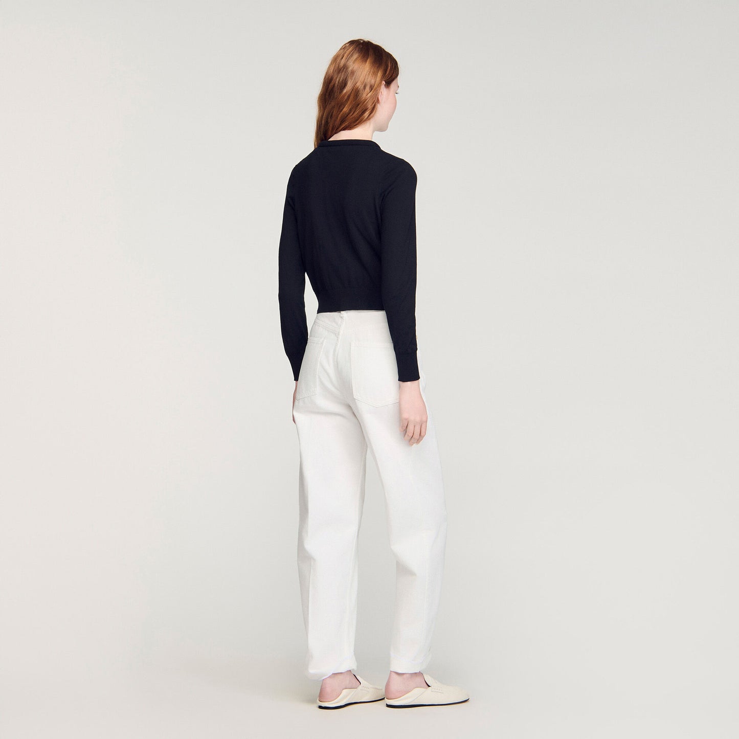 Cropped padded round neck cardigan