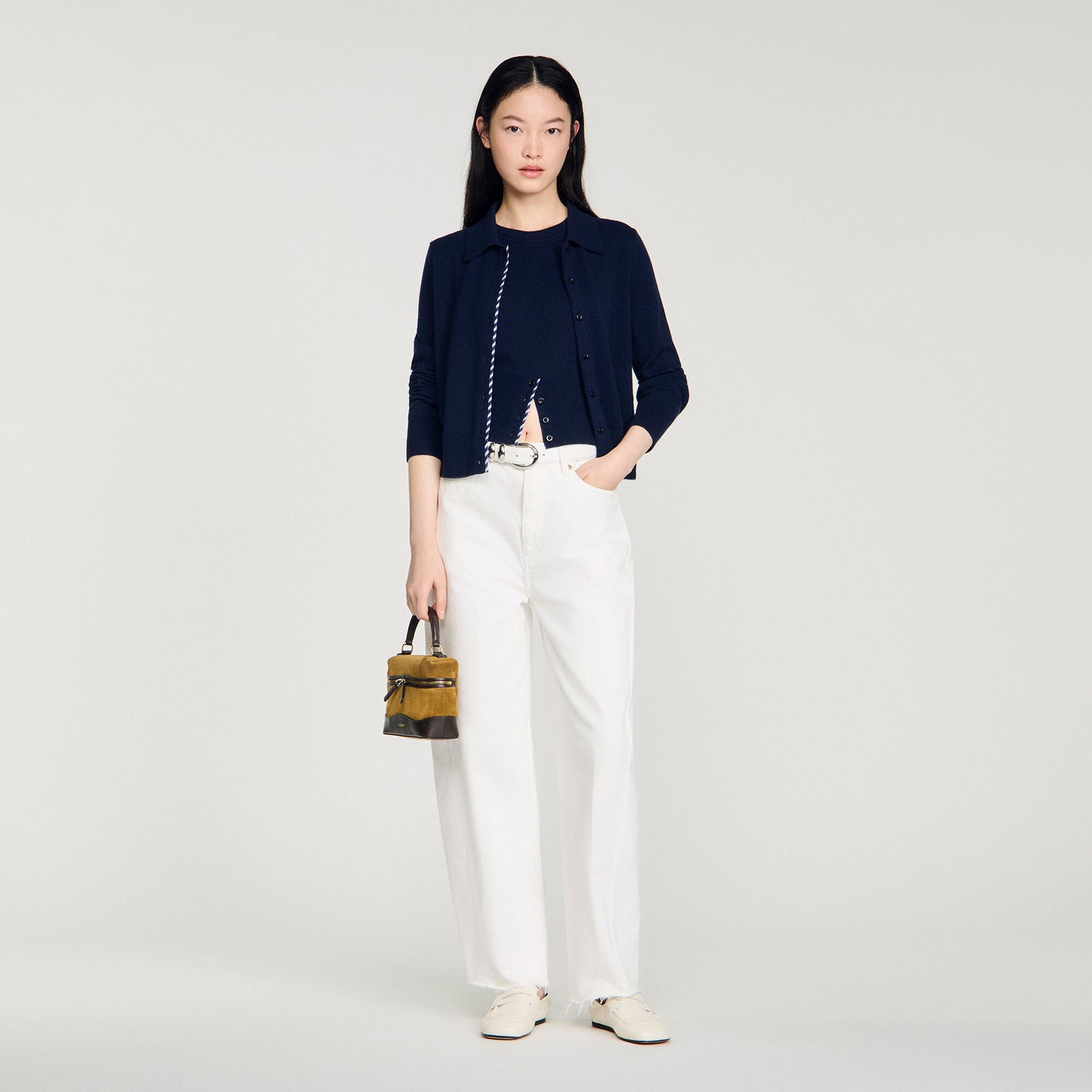 Striped wool-cashmere cardigan